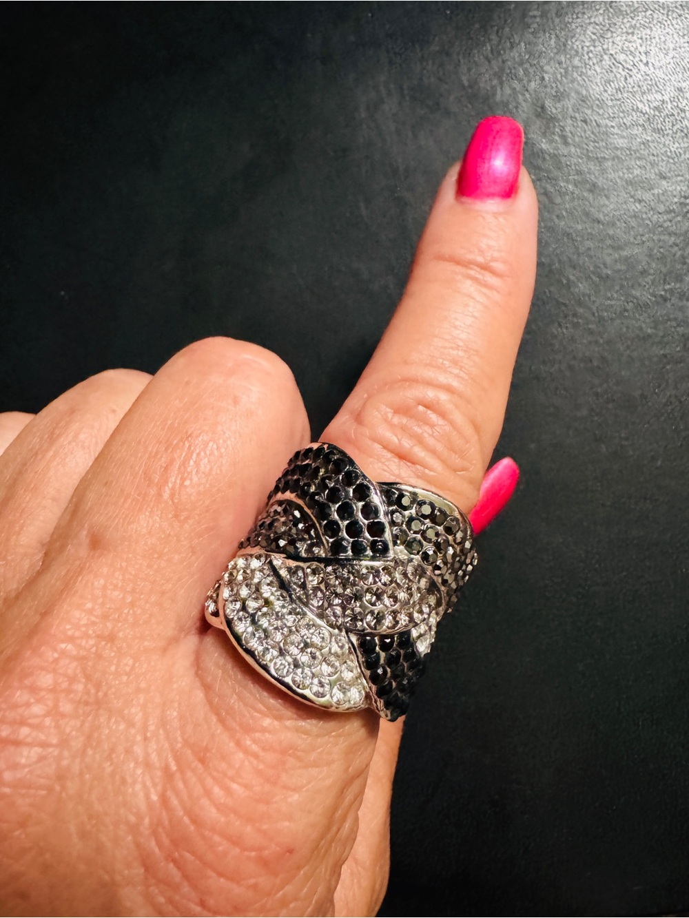 Lia Sophia Black and Silver Crystal Twist Ring